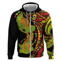 Hawaiian Manta Ray and Hammerhead Shark Tribal Tattoo Hoodie with Polynesian Tribal Pattern Kanaka Maoli Flag Color