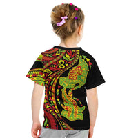 Hawaiian Manta Ray and Hammerhead Shark Tribal Tattoo Kid T Shirt with Polynesian Tribal Pattern Kanaka Maoli Flag Color