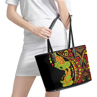 Hawaiian Manta Ray and Hammerhead Shark Tribal Tattoo Leather Tote Bag with Polynesian Tribal Pattern Kanaka Maoli Flag Color
