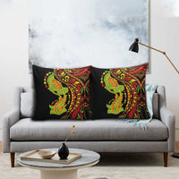 Hawaiian Manta Ray and Hammerhead Shark Tribal Tattoo Pillow Cover with Polynesian Tribal Pattern Kanaka Maoli Flag Color