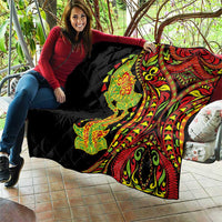 Hawaiian Manta Ray and Hammerhead Shark Tribal Tattoo Quilt with Polynesian Tribal Pattern Kanaka Maoli Flag Color