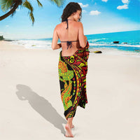 Hawaiian Manta Ray and Hammerhead Shark Tribal Tattoo Sarong with Polynesian Tribal Pattern Kanaka Maoli Flag Color