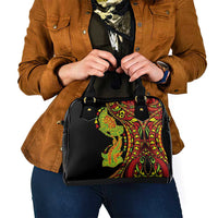 Hawaiian Manta Ray and Hammerhead Shark Tribal Tattoo Shoulder Handbag with Polynesian Tribal Pattern Kanaka Maoli Flag Color