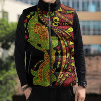 Hawaiian Manta Ray and Hammerhead Shark Tribal Tattoo Sleeveless Puffer Jacket with Polynesian Tribal Pattern Kanaka Maoli Flag Color