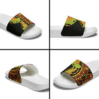 Hawaiian Manta Ray and Hammerhead Shark Tribal Tattoo Slide Sandals with Polynesian Tribal Pattern Kanaka Maoli Flag Color