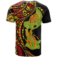Hawaiian Manta Ray and Hammerhead Shark Tribal Tattoo T Shirt with Polynesian Tribal Pattern Kanaka Maoli Flag Color LT03 - Polynesian Pride