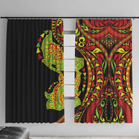 Hawaiian Manta Ray and Hammerhead Shark Tribal Tattoo Window Curtain with Polynesian Tribal Pattern Kanaka Maoli Flag Color