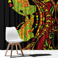 Hawaiian Manta Ray and Hammerhead Shark Tribal Tattoo Window Curtain with Polynesian Tribal Pattern Kanaka Maoli Flag Color