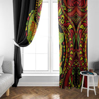 Hawaiian Manta Ray and Hammerhead Shark Tribal Tattoo Window Curtain with Polynesian Tribal Pattern Kanaka Maoli Flag Color