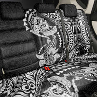 Hawaiian Manta Ray and Hammerhead Shark Tribal Tattoo Back Car Seat Cover with Polynesian Tribal Pattern Black-White Color