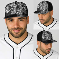 Hawaiian Manta Ray and Hammerhead Shark Tribal Tattoo Baseball Net Cap with Polynesian Tribal Pattern Black-White Color LT03 - Polynesian Pride