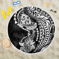 Hawaiian Manta Ray and Hammerhead Shark Tribal Tattoo Beach Blanket with Polynesian Tribal Pattern Black-White Color LT03 One Size 150cm Multicolor - Polynesian Pride