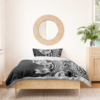 Hawaiian Manta Ray and Hammerhead Shark Tribal Tattoo Bedding Set with Polynesian Tribal Pattern Black-White Color