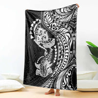 Hawaiian Manta Ray and Hammerhead Shark Tribal Tattoo Blanket with Polynesian Tribal Pattern Black-White Color LT03 - Polynesian Pride