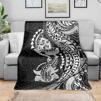 Hawaiian Manta Ray and Hammerhead Shark Tribal Tattoo Blanket with Polynesian Tribal Pattern Black-White Color LT03 - Polynesian Pride