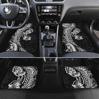 Hawaiian Manta Ray and Hammerhead Shark Tribal Tattoo Car Mats with Polynesian Tribal Pattern Black-White Color