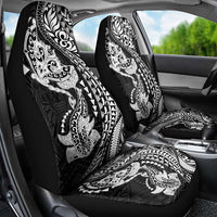 Hawaiian Manta Ray and Hammerhead Shark Tribal Tattoo Car Seat Cover with Polynesian Tribal Pattern Black-White Color