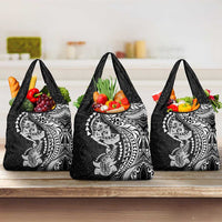 Hawaiian Manta Ray and Hammerhead Shark Tribal Tattoo Grocery Bag with Polynesian Tribal Pattern Black-White Color LT03 3-pack One Size Multicolor - Polynesian Pride