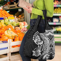 Hawaiian Manta Ray and Hammerhead Shark Tribal Tattoo Grocery Bag with Polynesian Tribal Pattern Black-White Color LT03 - Polynesian Pride