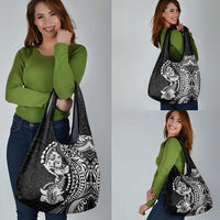 Hawaiian Manta Ray and Hammerhead Shark Tribal Tattoo Grocery Bag with Polynesian Tribal Pattern Black-White Color LT03 - Polynesian Pride