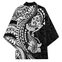 Hawaiian Manta Ray and Hammerhead Shark Tribal Tattoo Kimono with Polynesian Tribal Pattern Black-White Color LT03 - Polynesian Pride