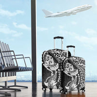 Hawaiian Manta Ray and Hammerhead Shark Tribal Tattoo Luggage Cover with Polynesian Tribal Pattern Black-White Color
