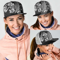 Hawaiian Manta Ray and Hammerhead Shark Tribal Tattoo Mesh Trucker Cap with Polynesian Tribal Pattern Black-White Color LT03 - Polynesian Pride
