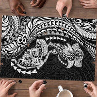 Hawaiian Manta Ray and Hammerhead Shark Tribal Tattoo Puzzle with Polynesian Tribal Pattern Black-White Color LT03 - Polynesian Pride