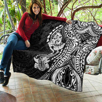 Hawaiian Manta Ray and Hammerhead Shark Tribal Tattoo Quilt with Polynesian Tribal Pattern Black-White Color LT03 - Polynesian Pride