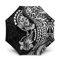 Hawaiian Manta Ray and Hammerhead Shark Tribal Tattoo Umbrella with Polynesian Tribal Pattern Black-White Color LT03 One Size Folded 11.42 inch Opened Diameter 37.4 inch Multicolor - Polynesian Pride