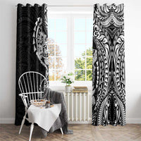 Hawaiian Manta Ray and Hammerhead Shark Tribal Tattoo Window Curtain with Polynesian Tribal Pattern Black-White Color