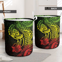 Hawaiian Manta Ray and Hammerhead Shark Tribal Tattoo Laundry Basket with Polynesian Tribal Pattern Reggae Style
