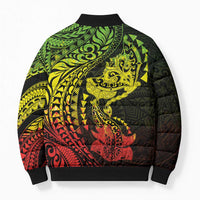 Hawaiian Manta Ray and Hammerhead Shark Tribal Tattoo Bomber Puffer Jacket with Polynesian Tribal Pattern Reggae Style