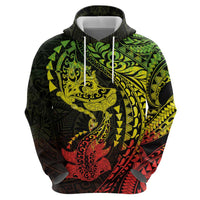 Hawaiian Manta Ray and Hammerhead Shark Tribal Tattoo Hoodie with Polynesian Tribal Pattern Reggae Style