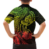 Hawaiian Manta Ray and Hammerhead Shark Tribal Tattoo Kid Hawaiian Shirt with Polynesian Tribal Pattern Reggae Style