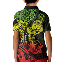 Hawaiian Manta Ray and Hammerhead Shark Tribal Tattoo Kid Polo Shirt with Polynesian Tribal Pattern Reggae Style