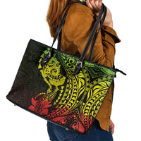 Hawaiian Manta Ray and Hammerhead Shark Tribal Tattoo Leather Tote Bag with Polynesian Tribal Pattern Reggae Style