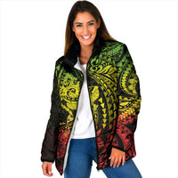 Hawaiian Manta Ray and Hammerhead Shark Tribal Tattoo Padded Jacket with Polynesian Tribal Pattern Reggae Style