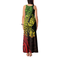 Hawaiian Manta Ray and Hammerhead Shark Tribal Tattoo Tank Maxi Dress with Polynesian Tribal Pattern Reggae Style