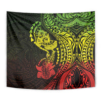 Hawaiian Manta Ray and Hammerhead Shark Tribal Tattoo Tapestry with Polynesian Tribal Pattern Reggae Style