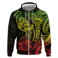 Hawaiian Manta Ray and Hammerhead Shark Tribal Tattoo Zip Hoodie with Polynesian Tribal Pattern Reggae Style
