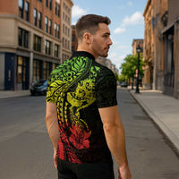 Hawaiian Manta Ray and Hammerhead Shark Tribal Tattoo Zipper Polo Shirt with Polynesian Tribal Pattern Reggae Style