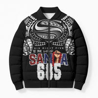 Super Samoa-Six Eight Five to The World Bomber Puffer Jacket Traditional Samoan Tattoo Black Color