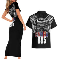 Super Samoa-Six Eight Five to The World Couples Matching Short Sleeve Bodycon Dress and Hawaiian Shirt Traditional Samoan Tattoo Black Color