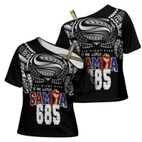 Super Samoa-Six Eight Five to The World Cross Shoulder Shirt Traditional Samoan Tattoo Black Color LT03 - Polynesian Pride