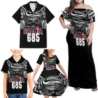 Super Samoa-Six Eight Five to The World Family Matching Off Shoulder Maxi Dress and Hawaiian Shirt Traditional Samoan Tattoo Black Color