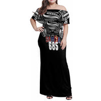 Super Samoa-Six Eight Five to The World Family Matching Off Shoulder Maxi Dress and Hawaiian Shirt Traditional Samoan Tattoo Black Color