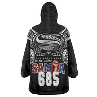 Super Samoa-Six Eight Five to The World Wearable Blanket Hoodie Traditional Samoan Tattoo Black Color