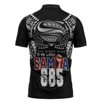 Super Samoa-Six Eight Five to The World Zipper Polo Shirt Traditional Samoan Tattoo Black Color