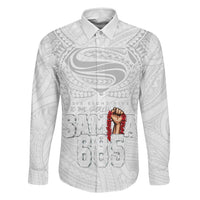 Super Samoa-Six Eight Five to The World Family Matching Off The Shoulder Long Sleeve Dress and Hawaiian Shirt Traditional Samoan Tattoo All White LT03 Dad's Shirt - Long Sleeve White - Polynesian Pride